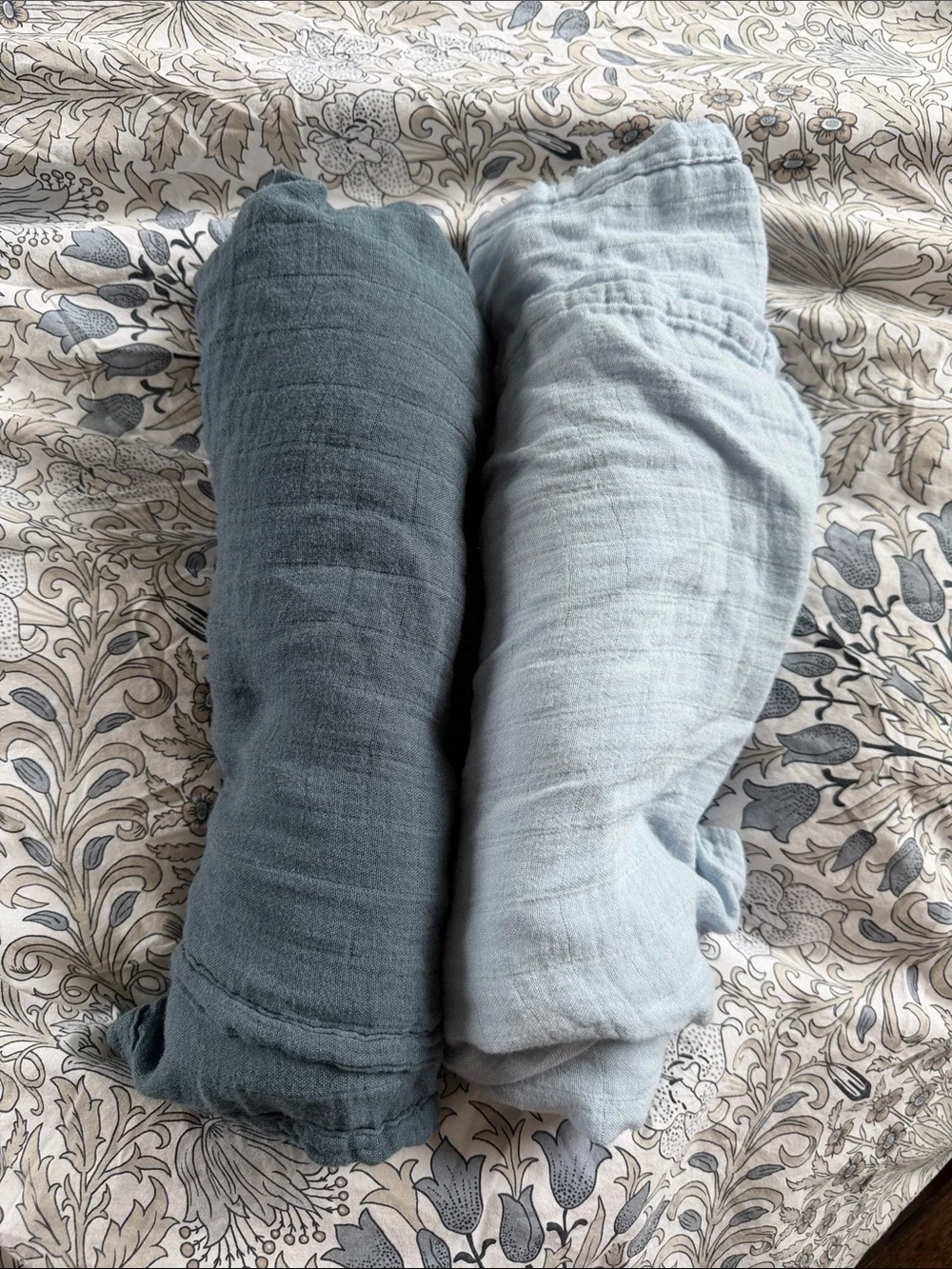 Bundle- Soft Muslin Baby Swaddles - Light Blue and Dark Blue